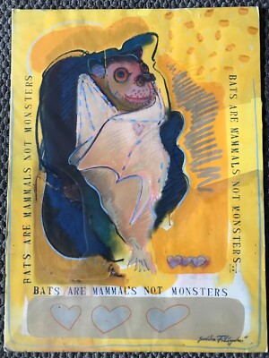 Sandra Filipucci Pastel ''Bats Are Mammals Not Monsters'' Signed, Excellent