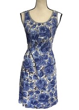 Talbots Women’s A-Line Dress Blue & White Floral Sleeveless Lined 8 Petite