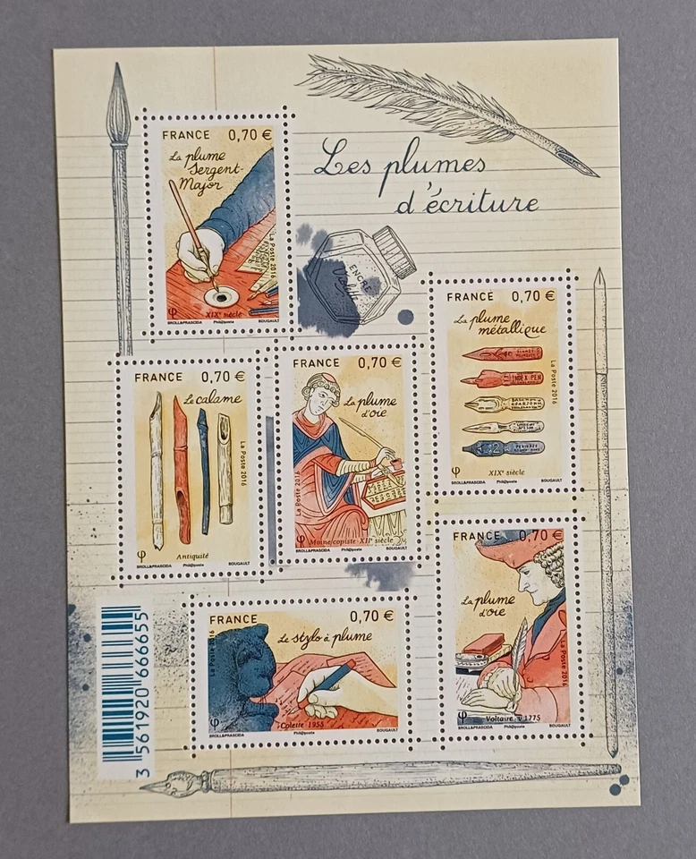 France 2016 Feuillet F5098 5098 à 5103 neuf luxe ** Les plumes d'écritures - Photo 1/1
