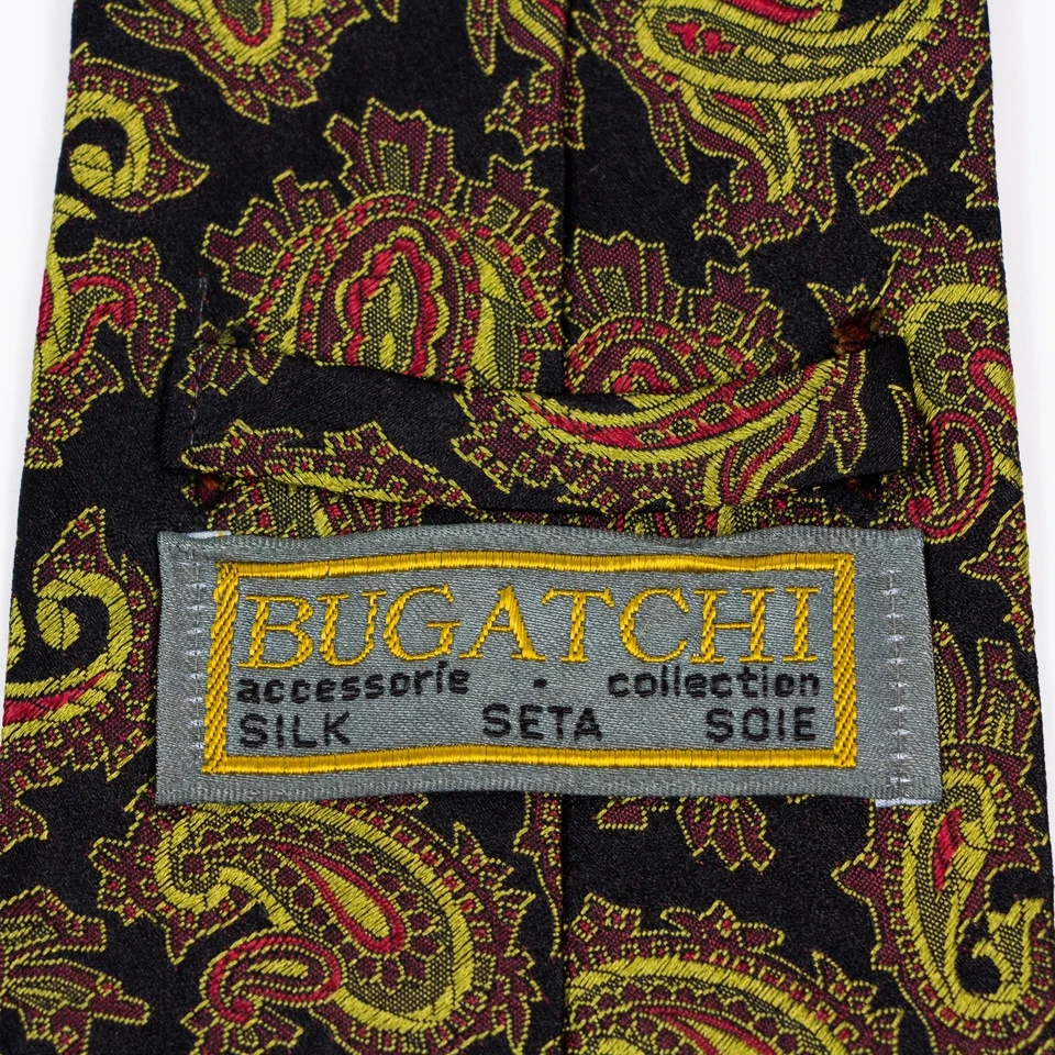 Corbata Bugatchi Para Hombre Negra Dorada Paisley Seda Hecha en Italia Foto 4 de 4