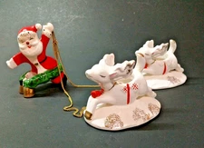 Vintage Set Dan Brechner Santa Claus & 2 Reindeer Japan Candle Holders *READ*