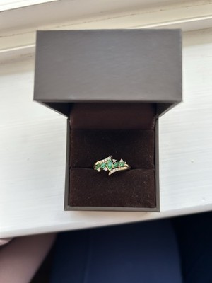 Ring Smaragd mit Akzent Diamanten 14 Karat Gelbgold Größe 7 elf inspiriert