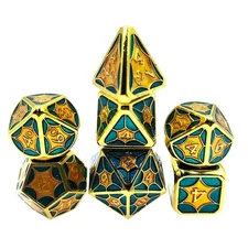 Seven Seas Pirates Dragon Scale Dice Set with Display Box - Green / Yellow Metal