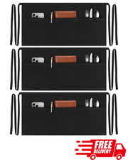 3 Pack Black Server Waist Aprons 3 Pocket Water Oil Resistant