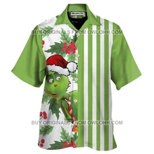 Christmas Big Grinch Print With Cherry Unisex Hawaiian Shirt