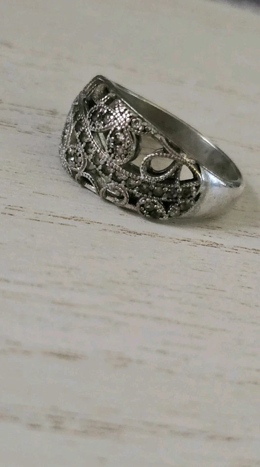 Kay Jewelers Sterling Silver diamond butterfly cut out scroll filigree Ring EMA - Image 3 of 4