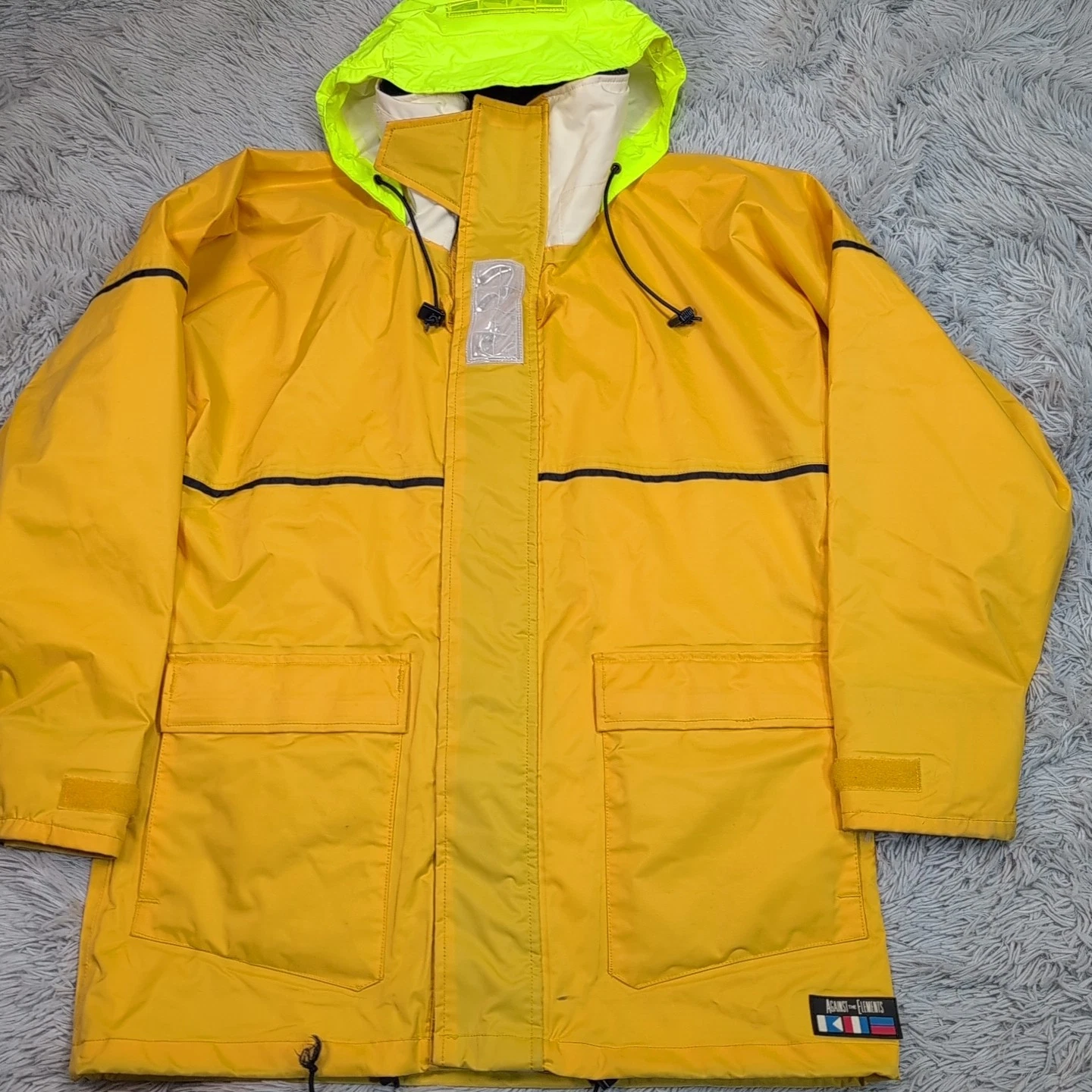 Vintage Against The Elements Jacket Mens M Yellow Rain Coat Packable Hood