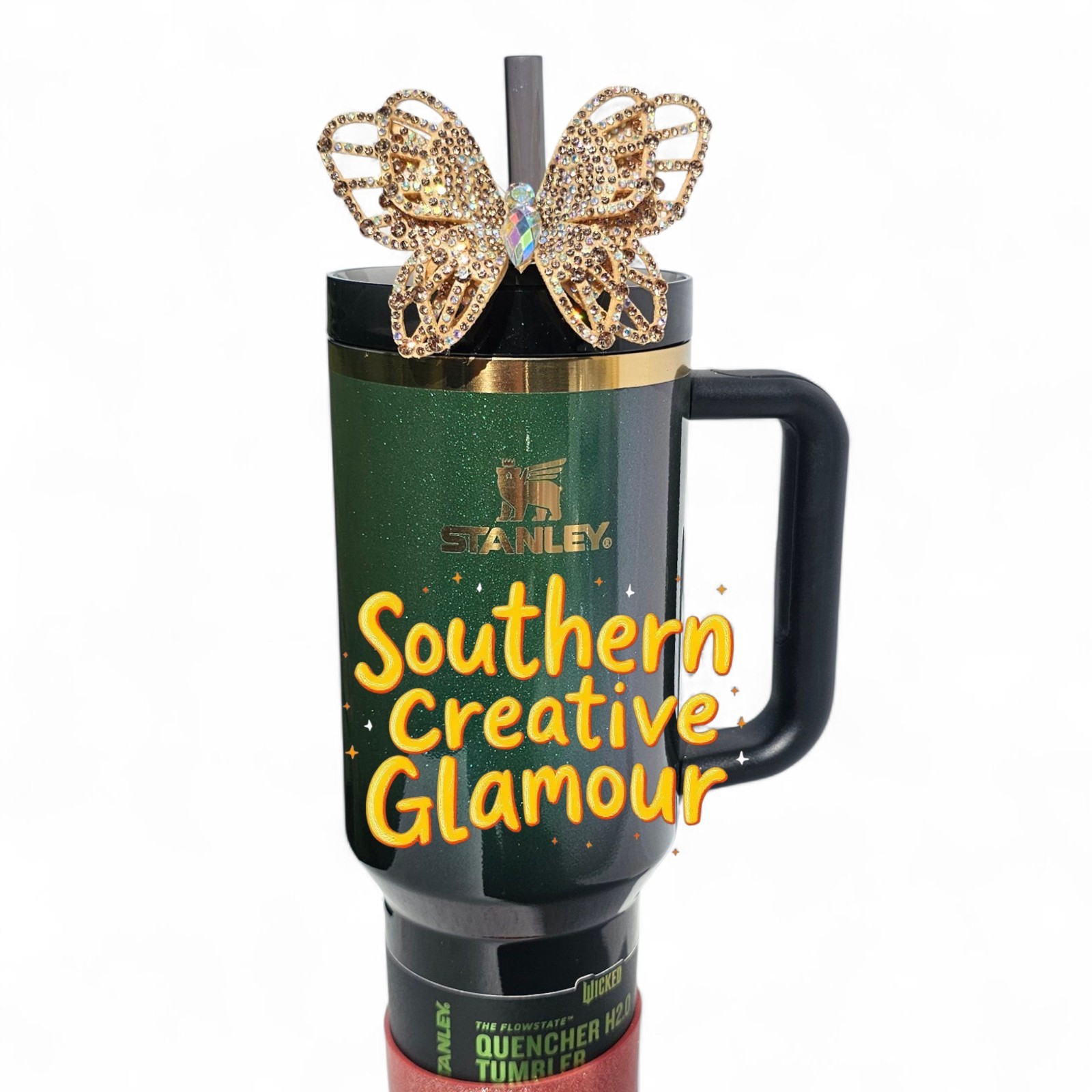 Stanley Tumbler Accessories Bling Diamond Gold Butterfly | 10mm Straw Topper 