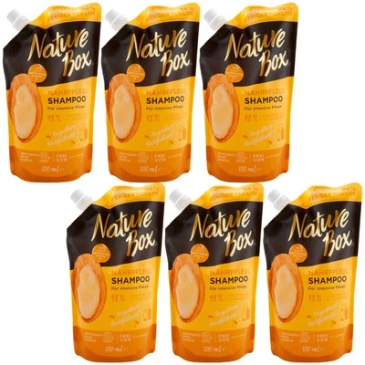 Nature Box Haar Shampoo mit Argan-Öl 6 x 500ml Nachfüllbeutel ohne Silikon vegan - Bild 1 von 2