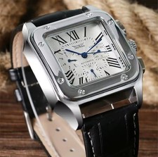 Herren Automatikuhr Mechanische Rechteck Uhr Lederarmband Römische Zahlen