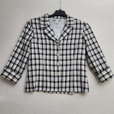 Dressbarn Women's Medium Plaid Blazer Jacket with 3/4 Sleeves