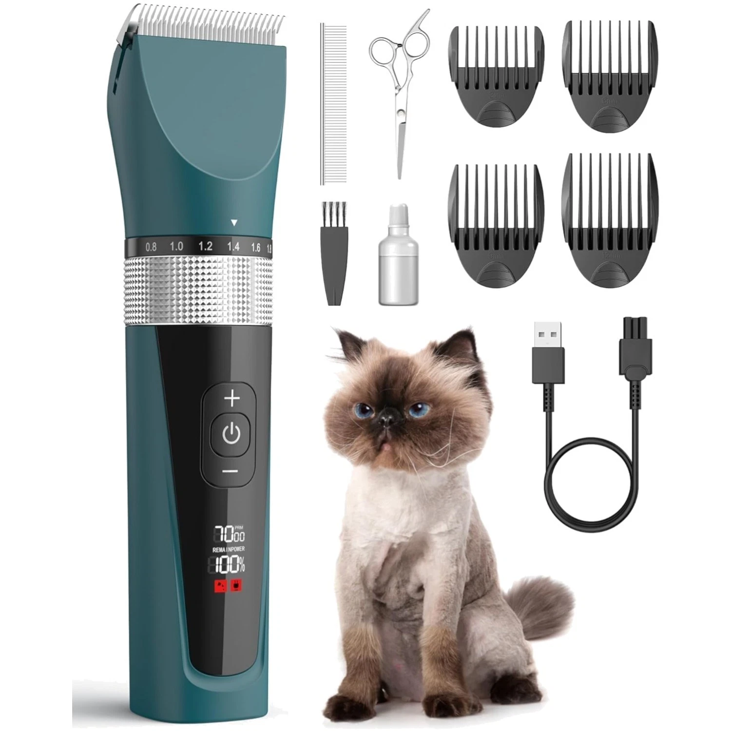 Cat Clippers for Matted Hair, 5-Speed Quiet Cat Grooming kit, Cordless Pet Sh...