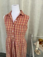 J.G. Hook Pink Plaid 100% Cotton Shirt Dress Maxi Pockets Button Size 6