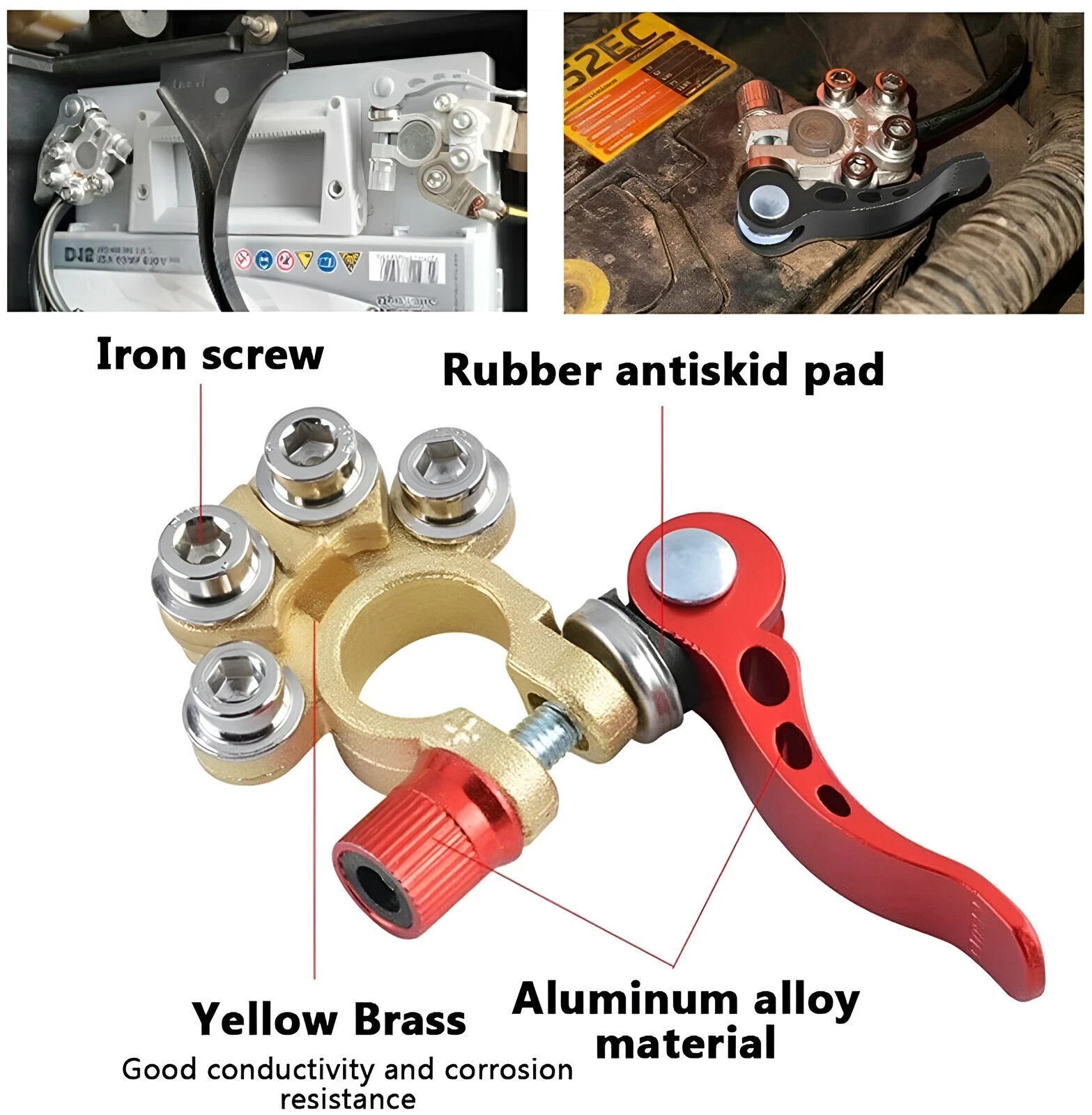 4pcs Car Battery Terminal Connector 4 Way Positive Negative Pole Quick Release