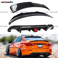 For 14-17 Infiniti Q50 Rear Bumper Trunk Spoiler Window Roof Wing Carbon Fiber