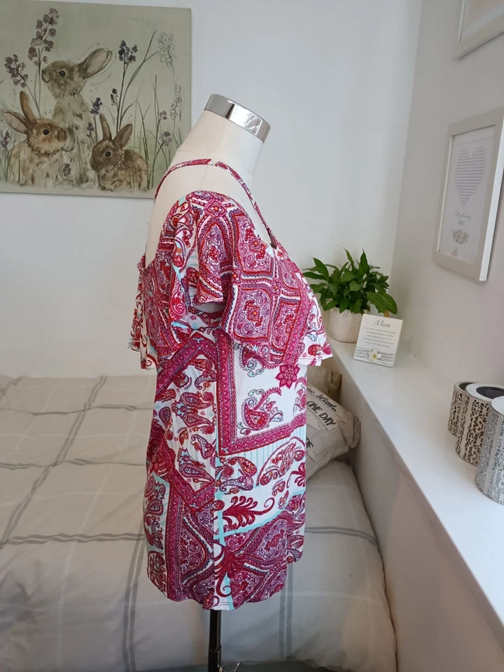 George Size 10 White Pink Blue Paisley Print Stretch Halter Neck Blouse Top - Image 4 of 4