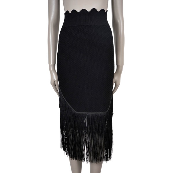 Victoria Beckham Schwarzer 2023 Fransen Jacquard Midi-Rock S