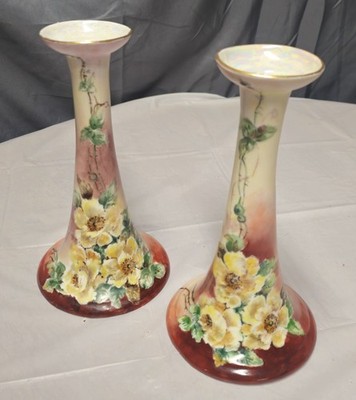 Vtg Hand-Painted Vienna Austrian Floral Candleholder - Gilded Edge - Excellent 