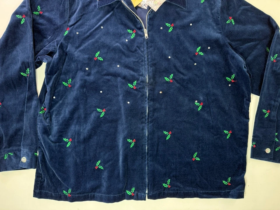 Quacker Factory Jacket Holly Berry Velour Rhinestone Womens 1X Full Zip New - Image 2 of 4