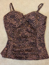 Sara Blakely Assets - Tankini Swim Top Size XL Brown Black Animal Print