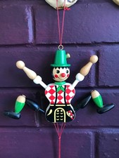 Hanging Ornament Jumping Jack Wooden Folk Art Bavarian Boy Pull String Puppet