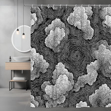 Black White Abstract Swirl Shower Curtain, Graphic Pattern
