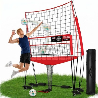 Adjustable 8x11FT Volleyball Practice Net with Ball Return Training Station