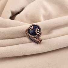 Natural Sodalite Gemstone Copper Wire Wrapped Handmade Jewelry Ring Gift For Mom