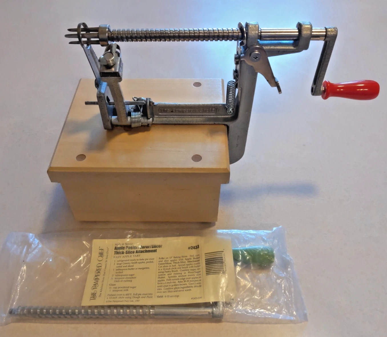 The Pampered Chef Apple Peeler Corer Slicer, Thick Slice Attachment and Stand