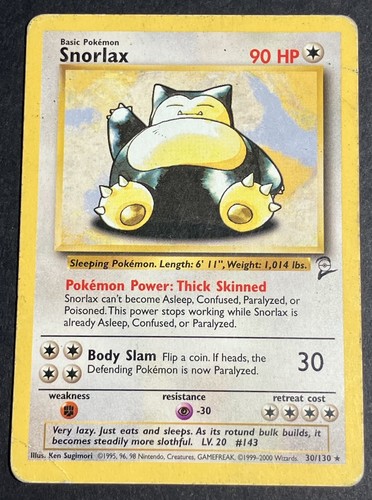 1999 Pokémon Snorlax 30/130 Base Set 2 Non-Holo Rare DM See Pics