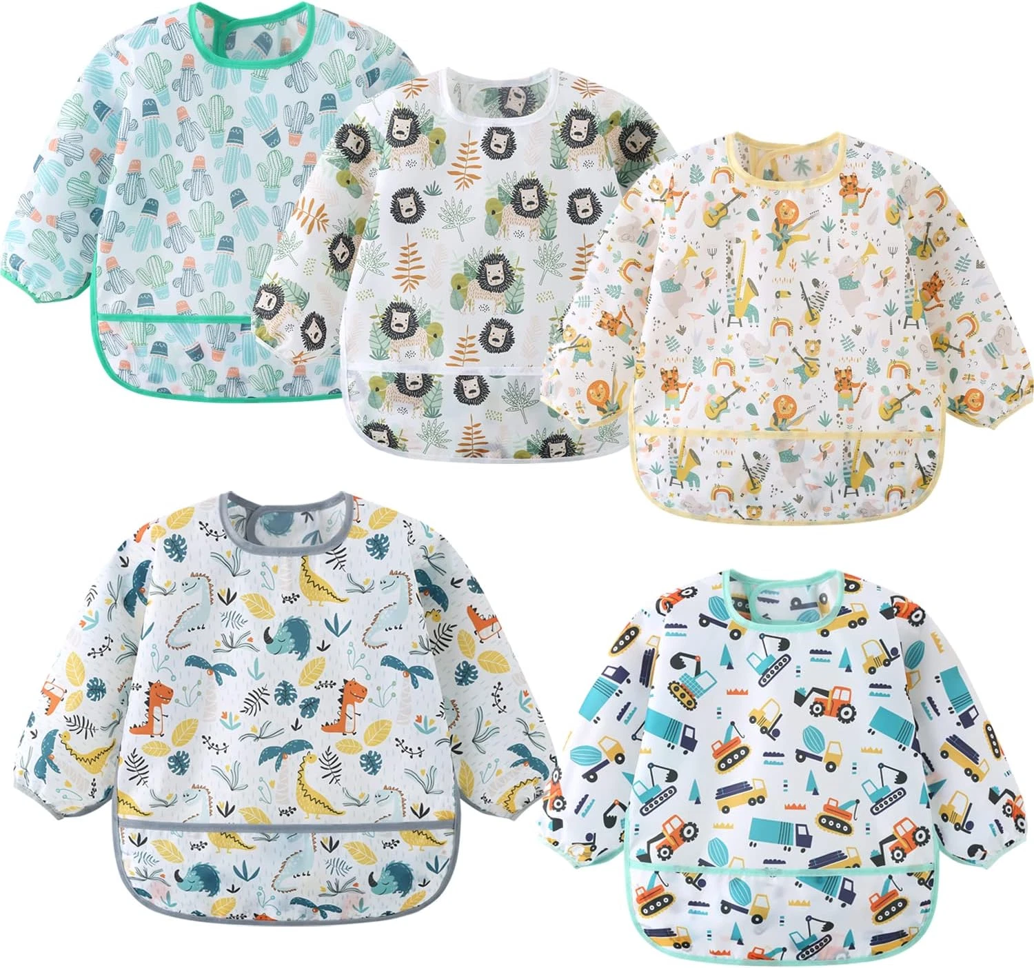 5 Pack Long Sleeve Bib,Baby Toddler Waterproof Sleeved Bib for 6-30 Months Reusa