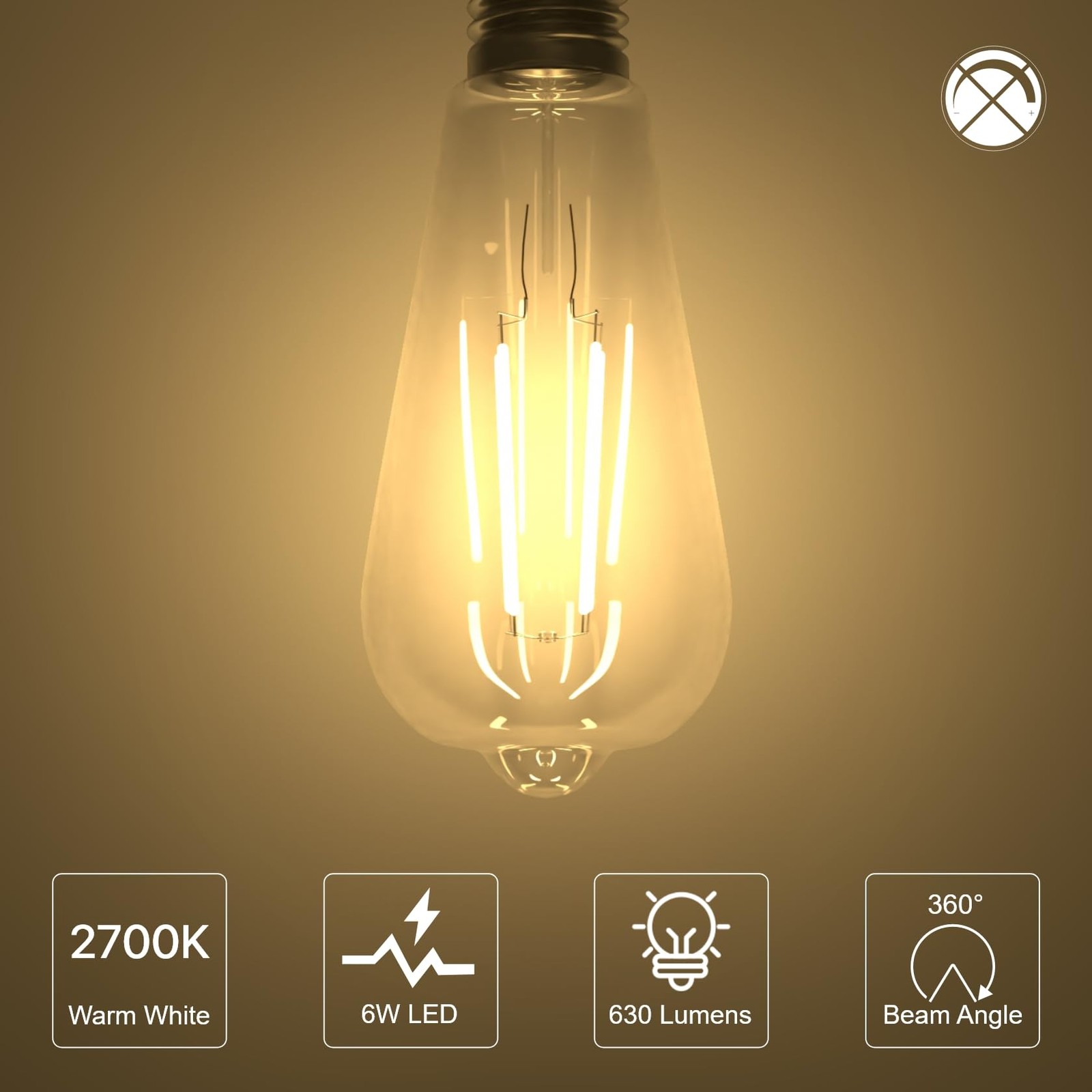 Ampoule LED E27 6W ST64 rétro basse consommation éclairage ambré durable - 3