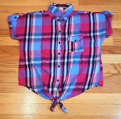 Love Notes Women's Multicolour Plaid Button Down Shirt Size S Short Sleeves