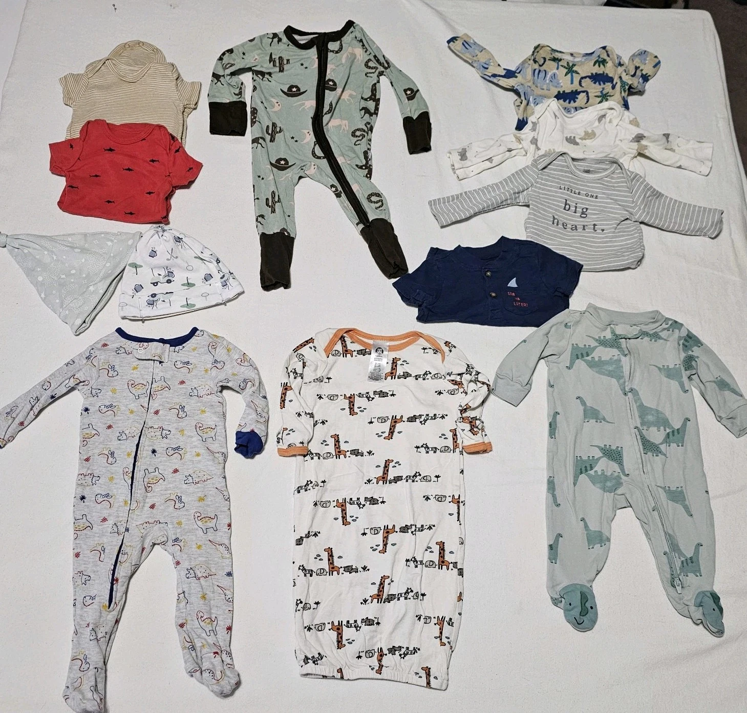 Baby Boy Clothes Lot 0-3 months 5 One 4 Sleepers 1 Blue shirt 2 caps