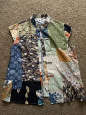 CITRON Santa Monica Silk Linen Floral Oriental Asian Patchwork  Sz XL