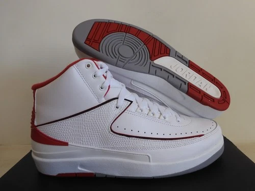 Nike Air Jordan 2 Retro White-Black-Var Red-Cement Grey Sz 9.5 [385475-102]