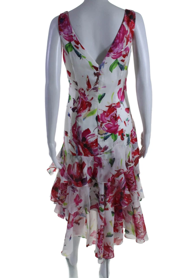 Vestido Theia Para Mujer Cremallera Trasera Sin Mangas Cuello en V Estampado en Niveles Blanco Multi Talla 4 Foto 3 de 4