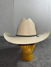 Vintage Straw Cowboy Size 7 Western Rodeo Hat Leather Band  Feathers USA Made