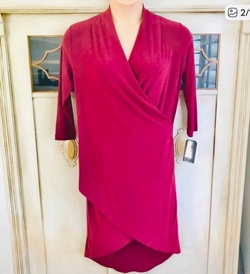 NWT Clara Sun Woo Crossover Faux Wrap Dress with Tulip Hem Merlot Career Chic Sm