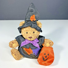 Halloween Teddy Bear Figurine In Trick Or Treat Costume Witch Hat 6" Tall