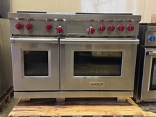 Wolf Legacy DF486G 48" Dual Fuel Pro Range & Wolf W482718 48" Pro Wall Hood Set