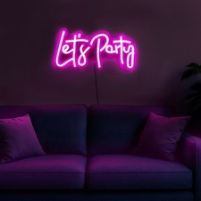 Scritta neon rosa Let's Party da parete usb multicolore
