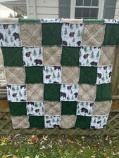 New Throw Size Rag Quilt Handmade Christmas Winter Animals Flannel Ready To Go