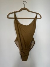 American Apparel KHAKI Nylon Tricot One Piece Swimsuit Swimming Costume Large L