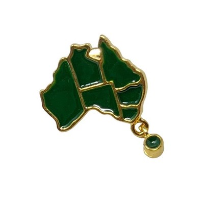 Australia Tasmania Map Brooch Green Enamel Gold Tone Tie Pin