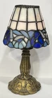 Vintage Leaded Stained Glass Tiffany Style Lamp Shade Brass Tealight Candle Base