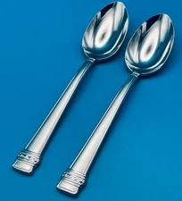 2 TWO Lenox HANCOCK FROSTED Oval Soup Spoons 7" Stainless Flatware 18/8 KOREA