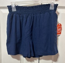 Wonder Nation Girls Plus Navy Blue Linen Shorts Pull On Smocked NWT 10-12 Plus