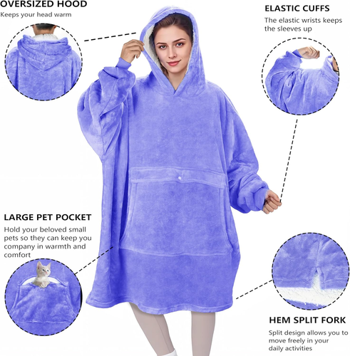 Oversize Tragedecke Hoodie mit großer Tasche, warm super weich kuschelig Sherpa - Bild 2 von 9