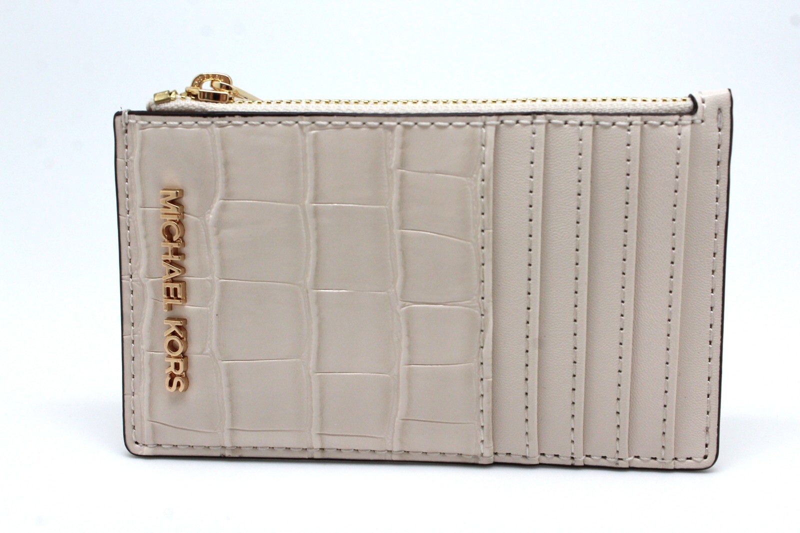 Michael Kors Jet Set Travel Medium Card Case/ ID Card Wallet In Light Cream